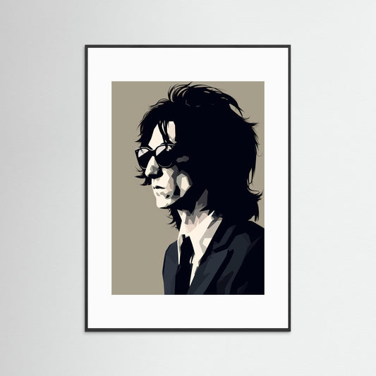 John Cooper Clarke Portrait Print – Punk Icon Minimalist Art